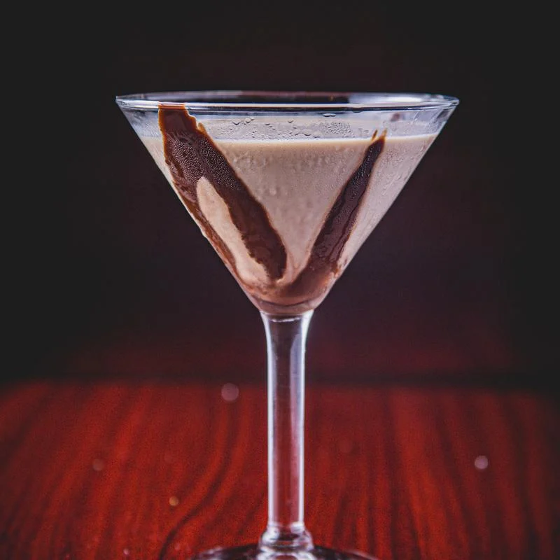 Chocolate-rimmed cocktail in official Wurst Haus photography